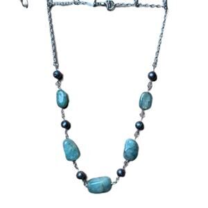 Emerald and black pearl necklace handmade one of a kind